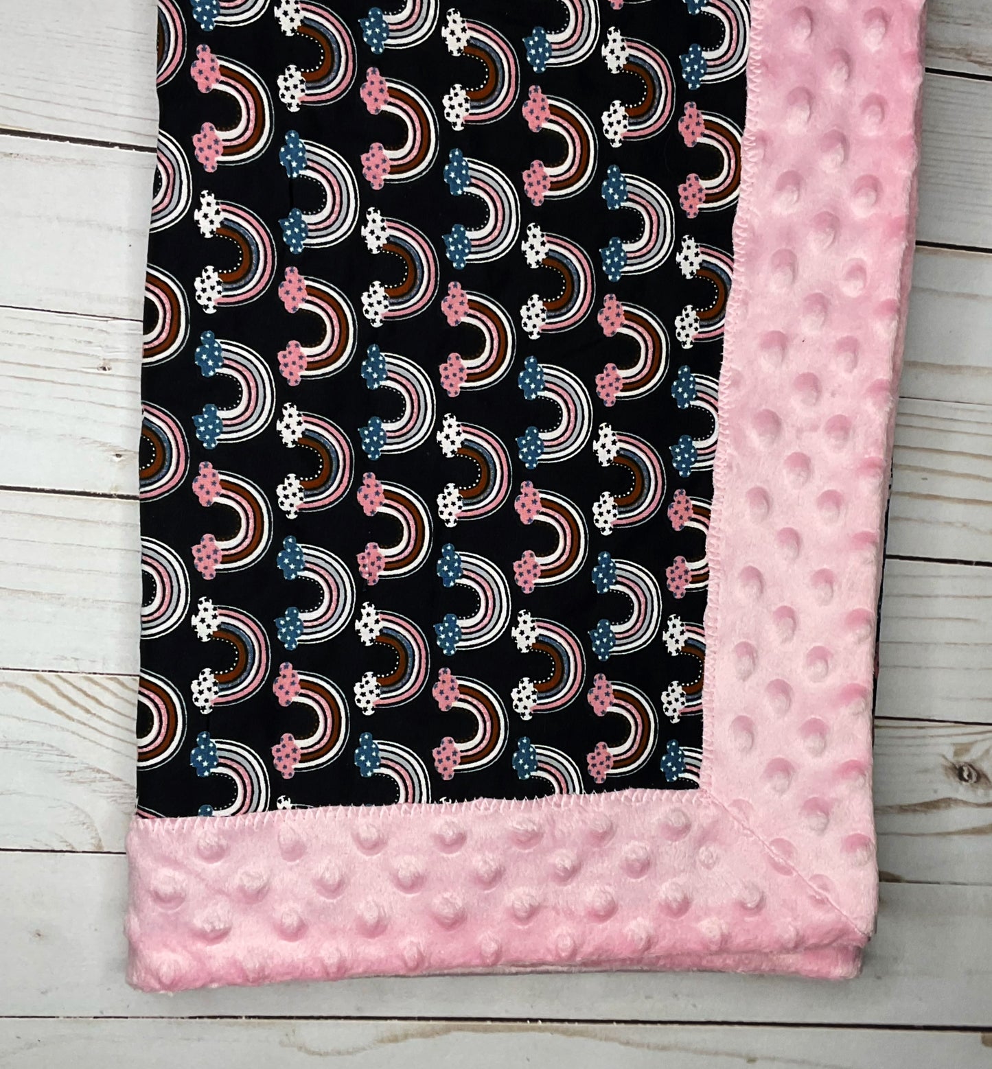 Rainbow on Navy Minky Blanket