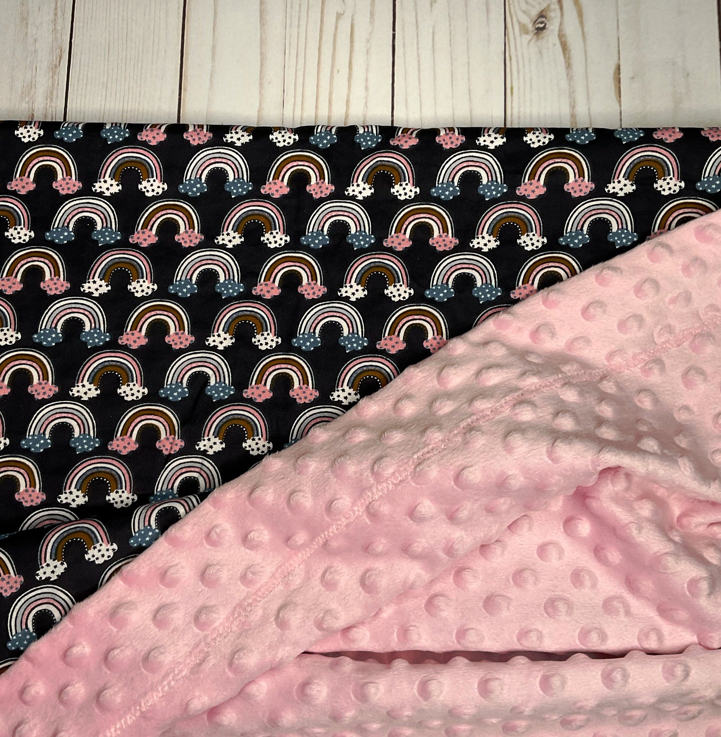 Rainbow on Navy Minky Blanket