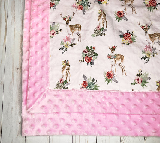 Floral Deer Minky Blanket