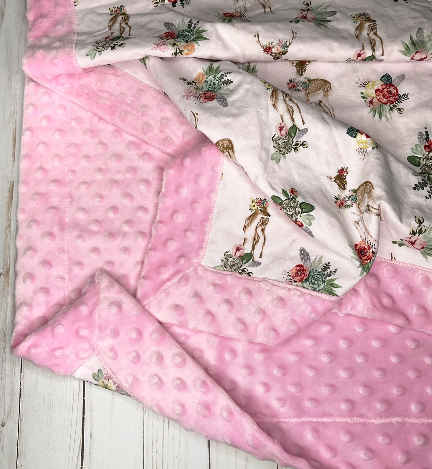 Floral Deer Minky Blanket