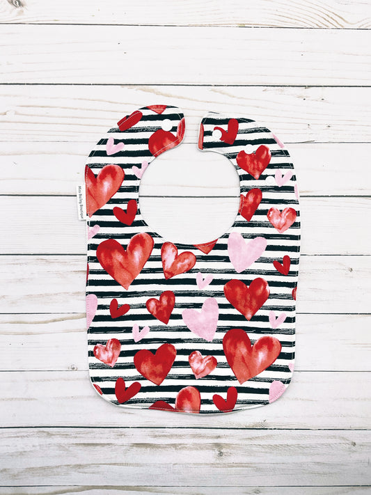 Hearts on Stripes Valentines Bib