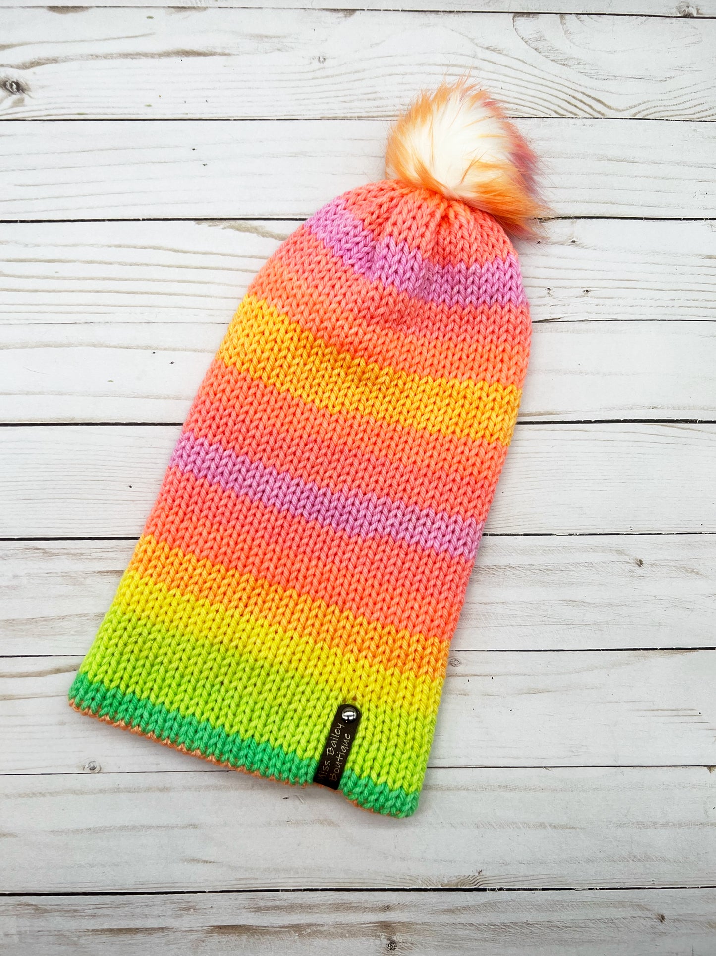 Neon Pink Stripes Beanie