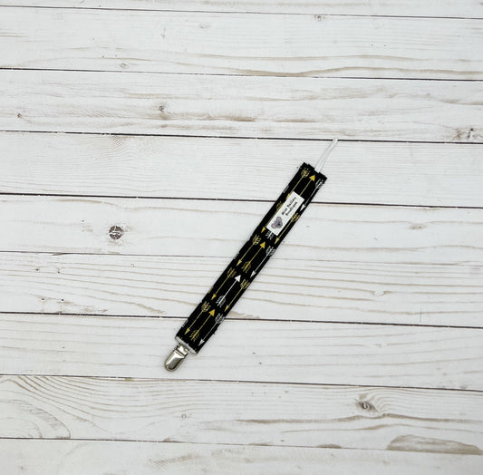 Black with Gold Arrows Pacifier Clip