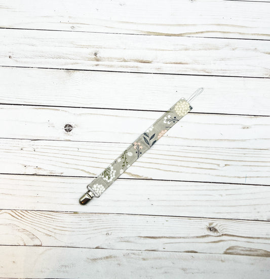 Gray Wildflower Pacifier Clip