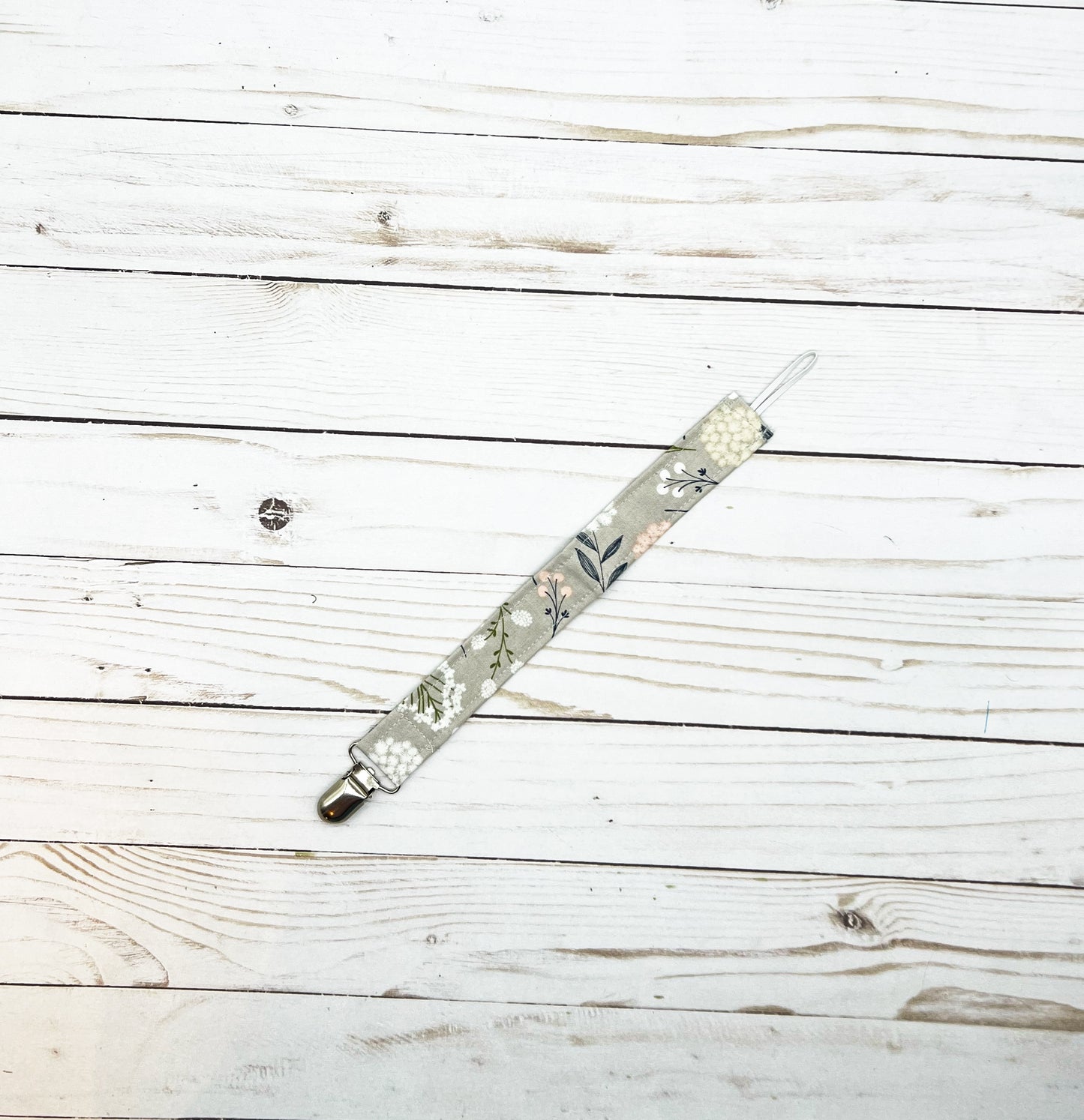 Gray Wildflower Pacifier Clip