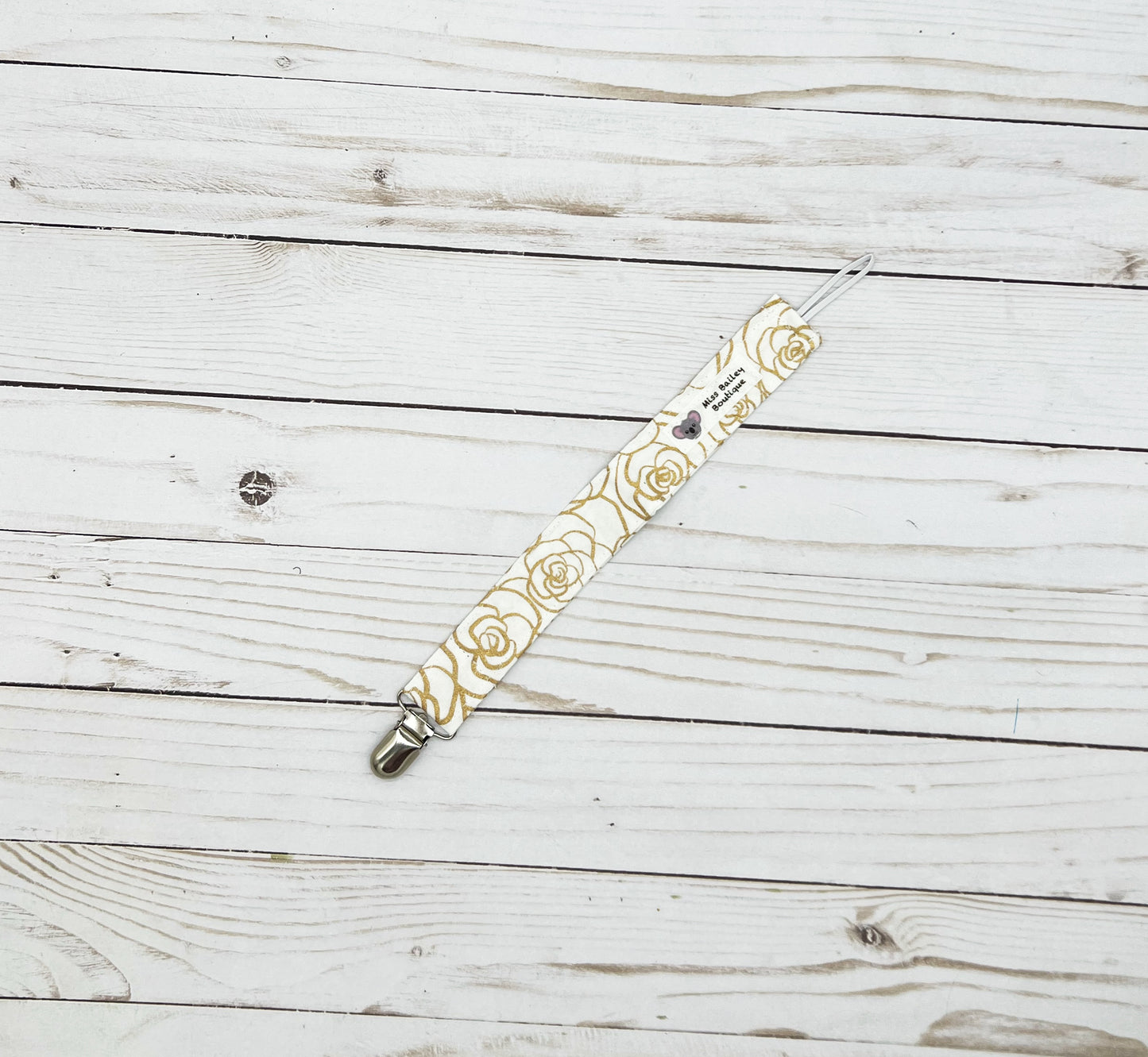 Gold Rose Pacifier Clip