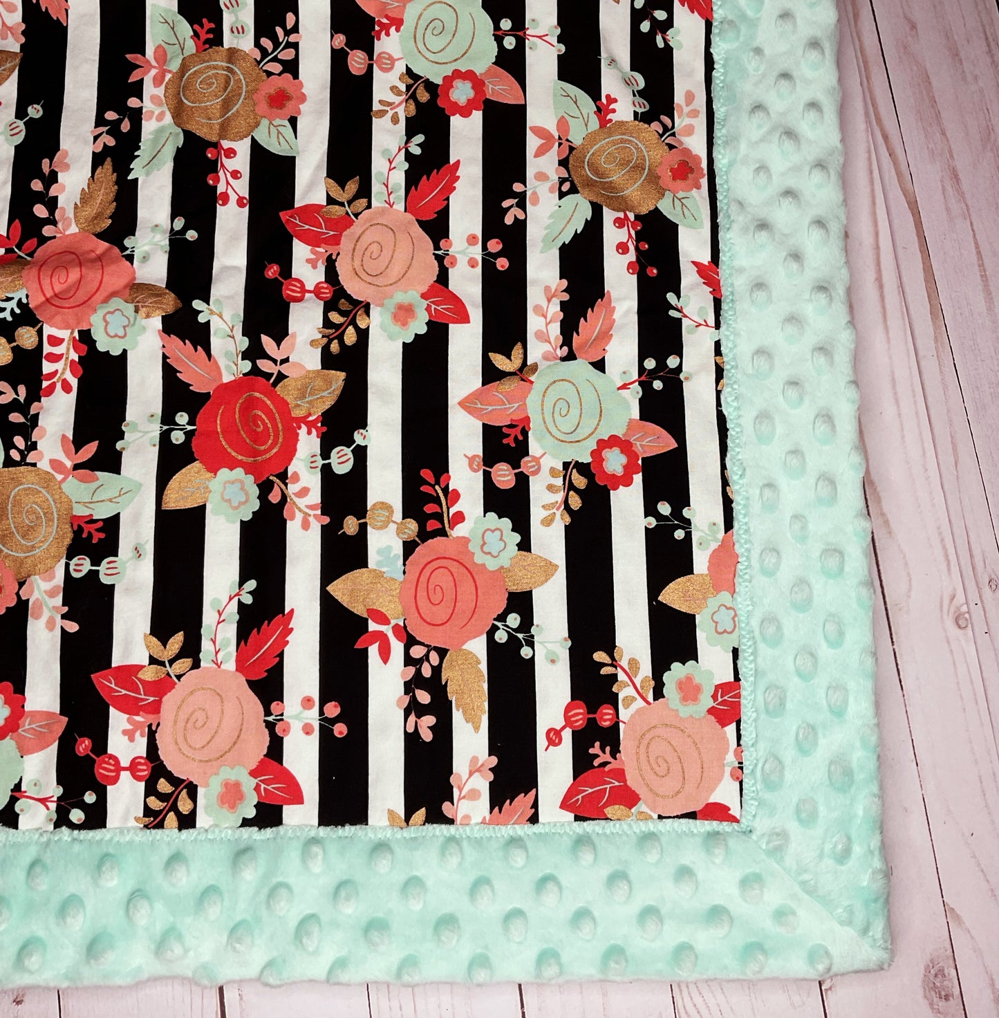 Floral on Stripe Minky Blanket