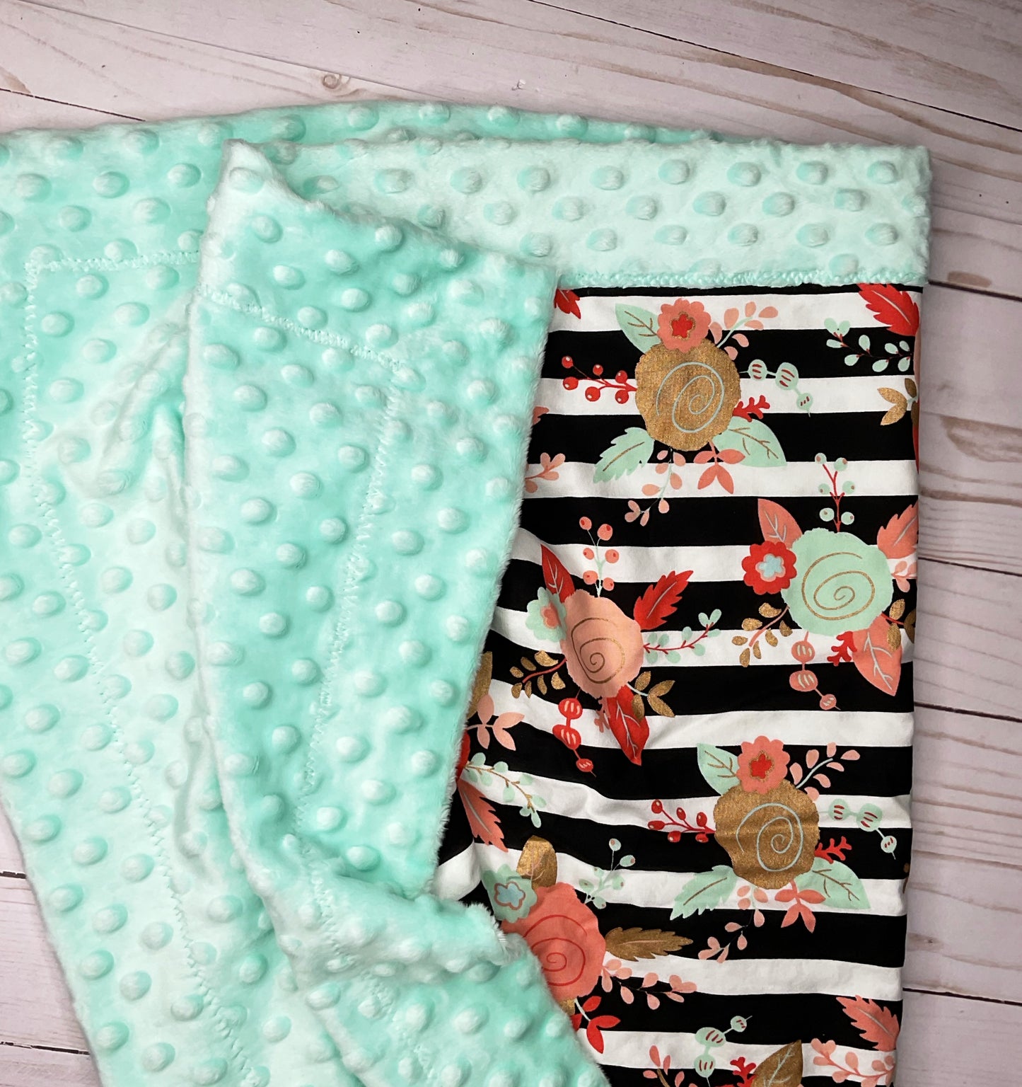 Floral on Stripe Minky Blanket