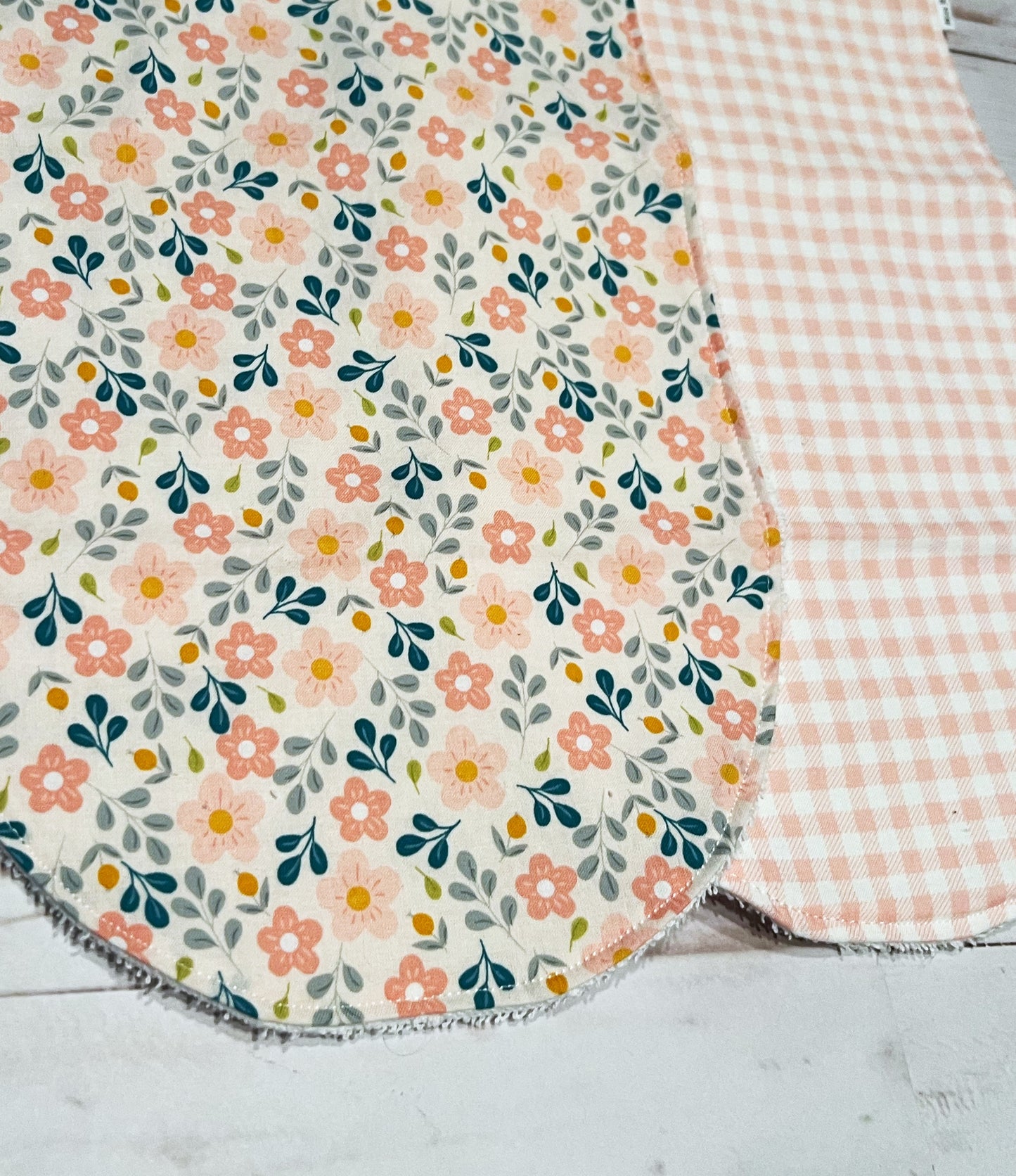 Pink Floral and Plaid Burp Cloth Set