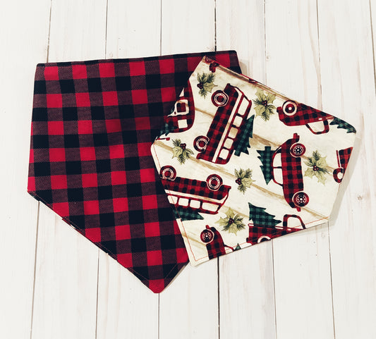 Christmas Truck/Plaid Bandana - REVERSIBLE