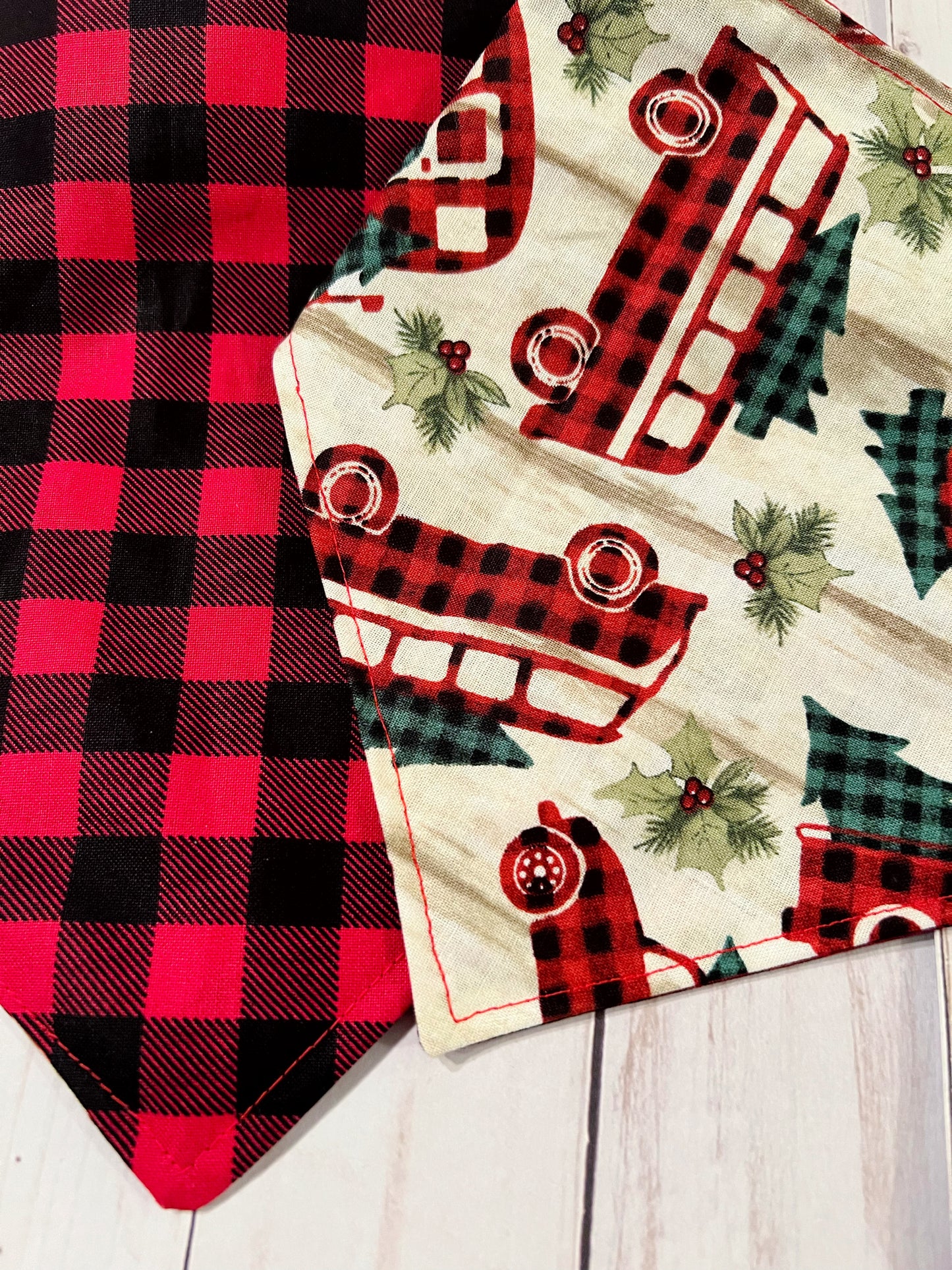 Christmas Truck/Plaid Bandana - REVERSIBLE