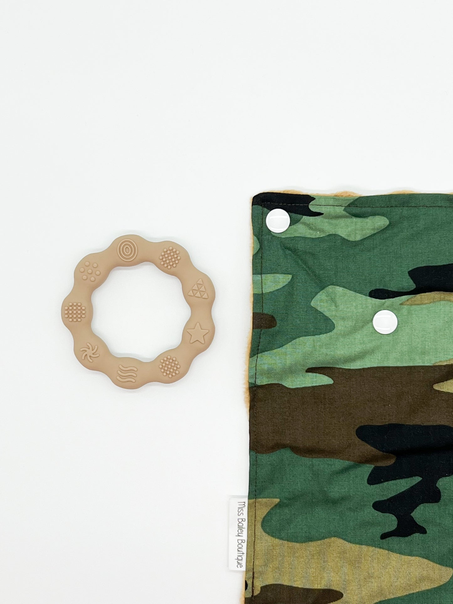 Camo Teething Ring Lovey Tag Blanket