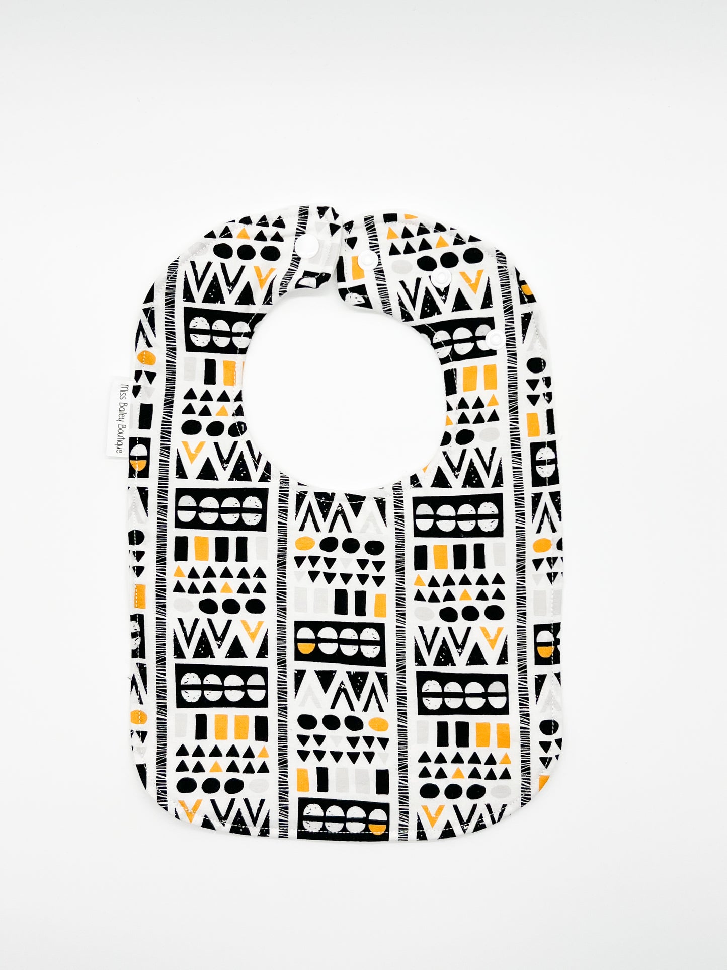 Black and Yellow Geometric Feeding Bib