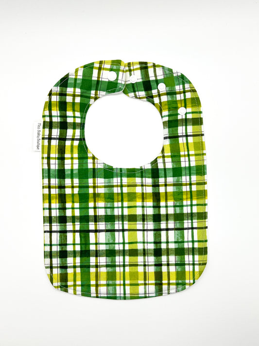 Light Green Plaid Feeding Bib