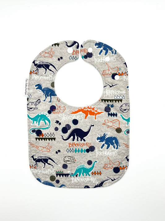 Dinosaurs on Gray Feeding Bib